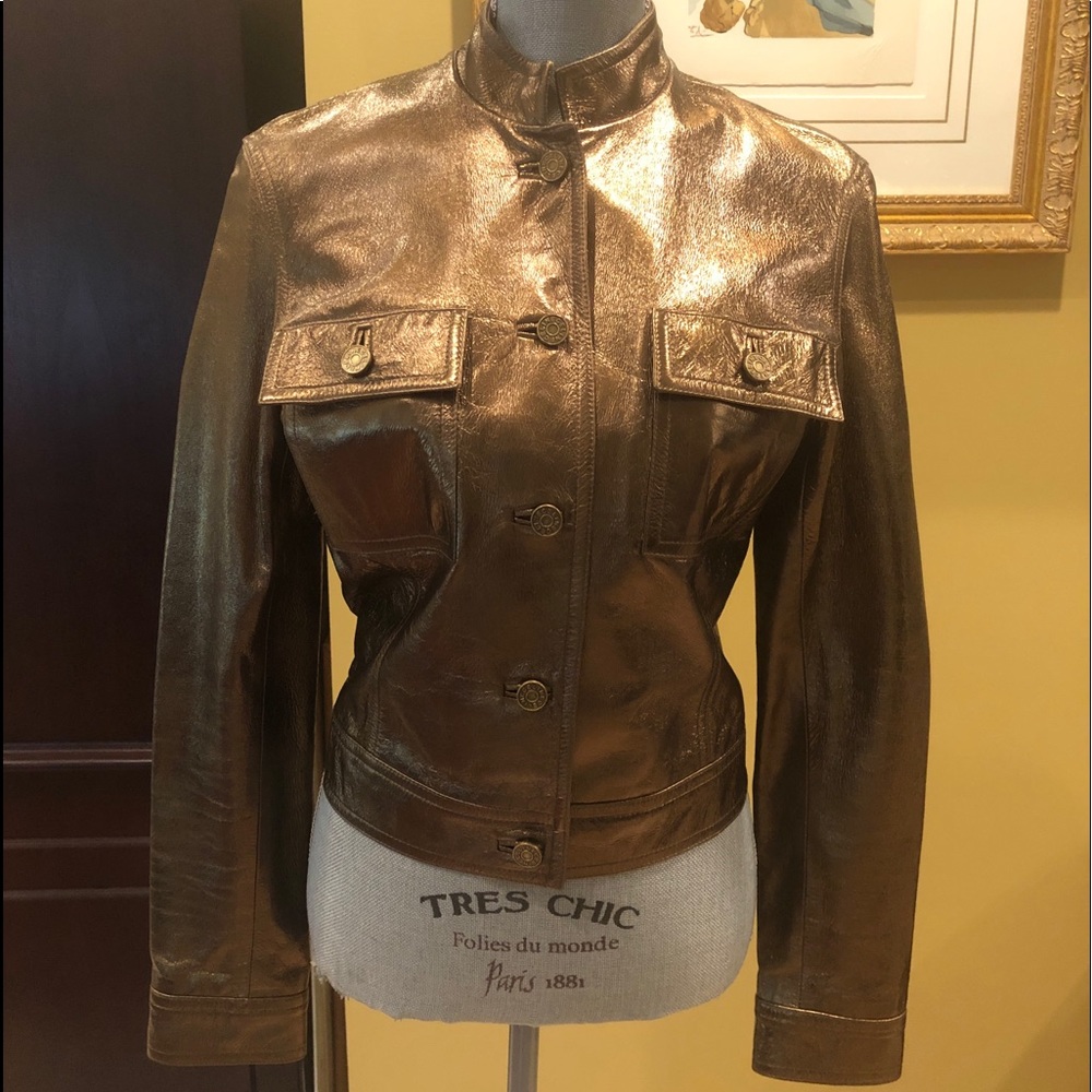 Celine Bronze Leather Jacket Sz 38
